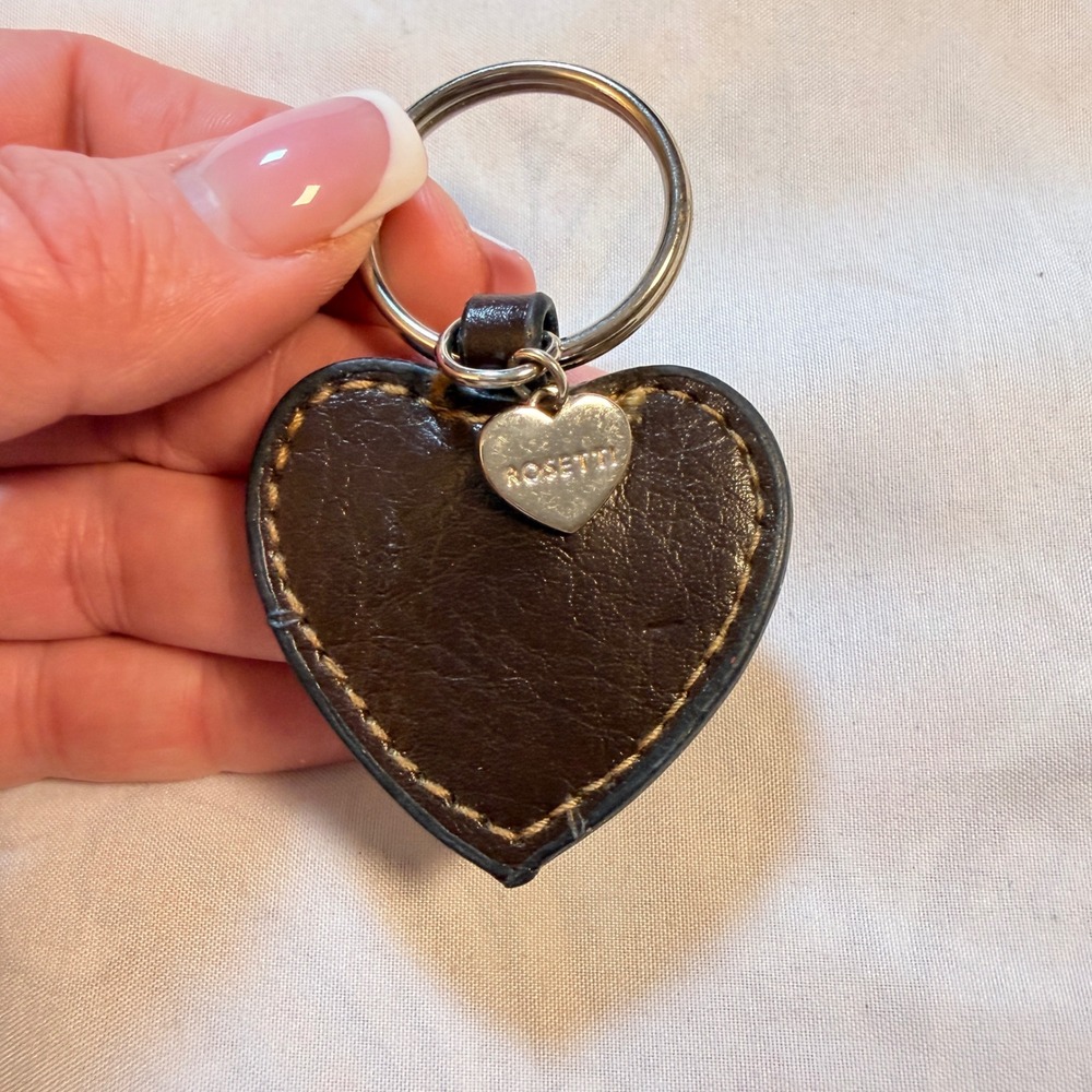 Rosetti Dark Brown Faux Leather Heart Keychain Silver Tone Charm Ring